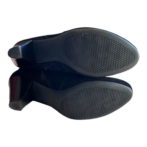 Vaneli Black Suede Heeled Ankle Bootie Zip Close Buckle Accent Animal Print Sz7N - Picture 11 of 14